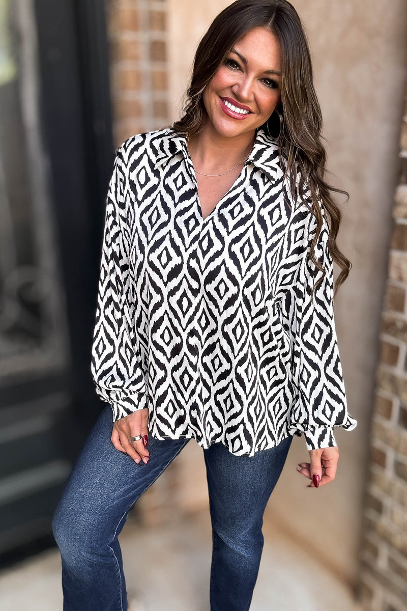 Geometric Print Dolman Sleeves Top