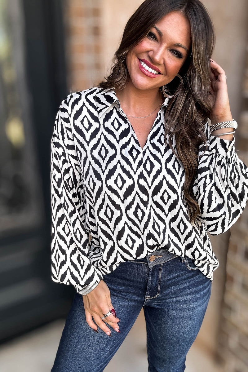 Geometric Print Dolman Sleeves Top
