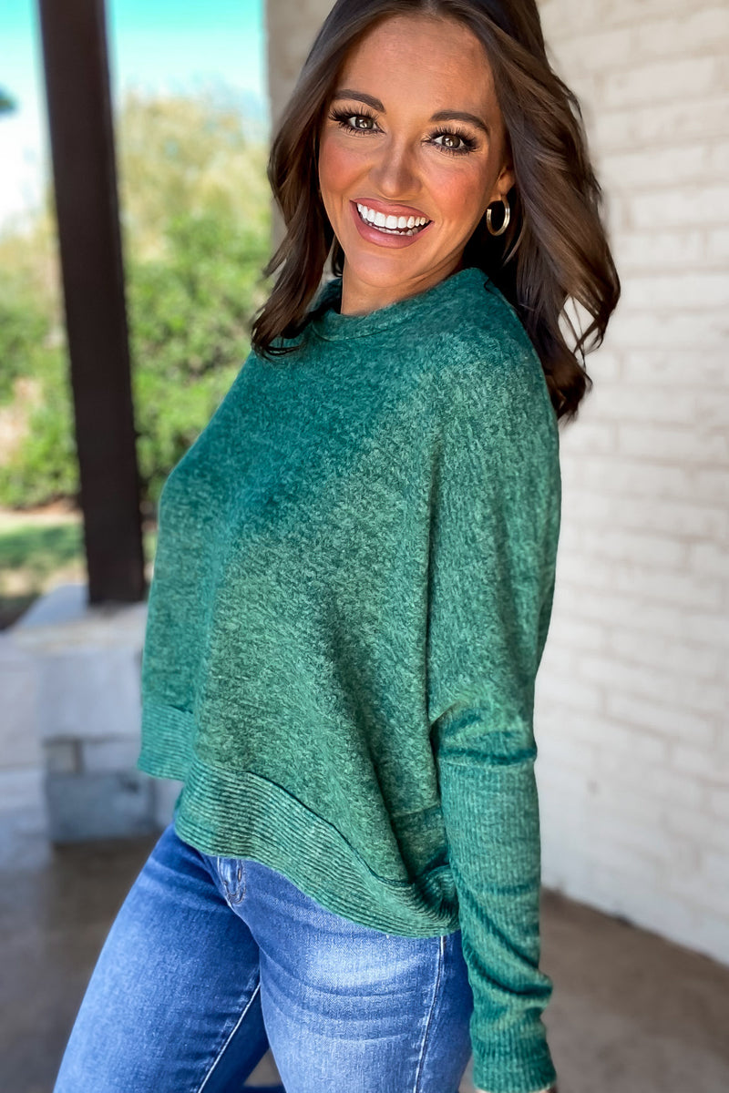 Looking So Sweet Dark Green Brushed Dolman Sleeve Sweater