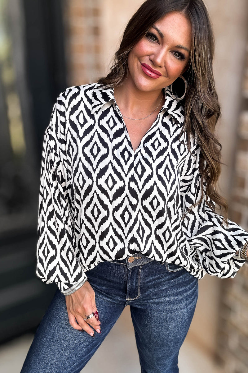 Geometric Print Dolman Sleeves Top