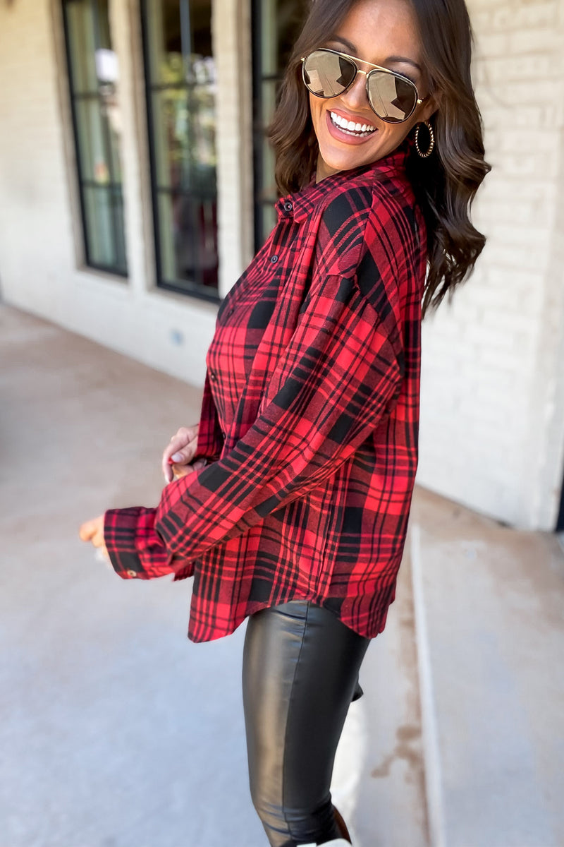 Refreshing Beauty Plaid Black/Red Button Front Shirt