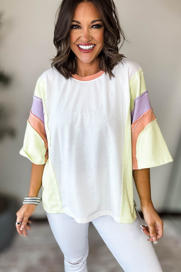 Off White Mix Colorblock Sweatshirt Top
