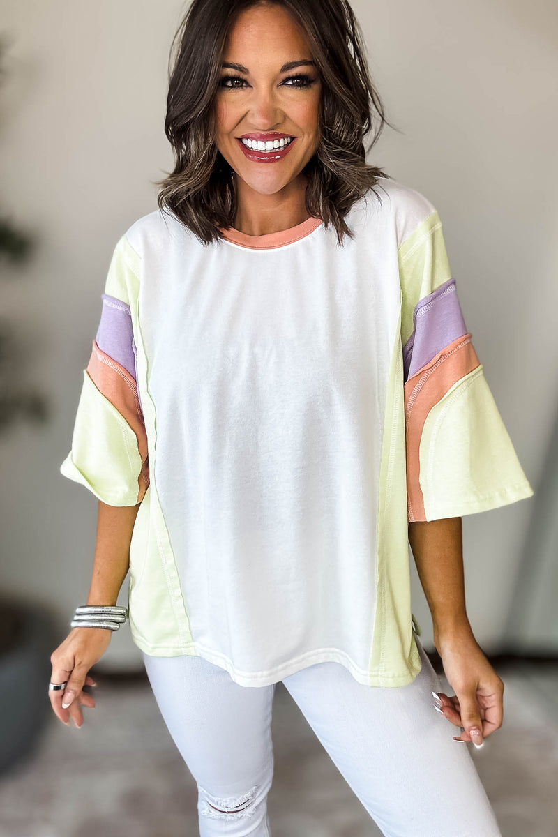 Off White Mix Colorblock Sweatshirt Top