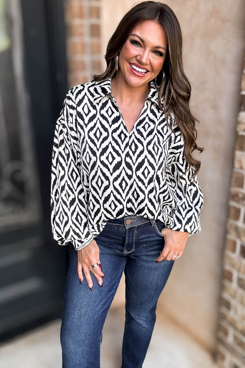Geometric Print Dolman Sleeves Top