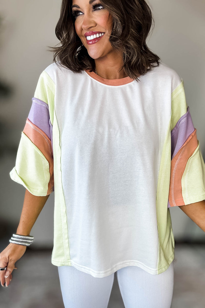 Off White Mix Colorblock Sweatshirt Top