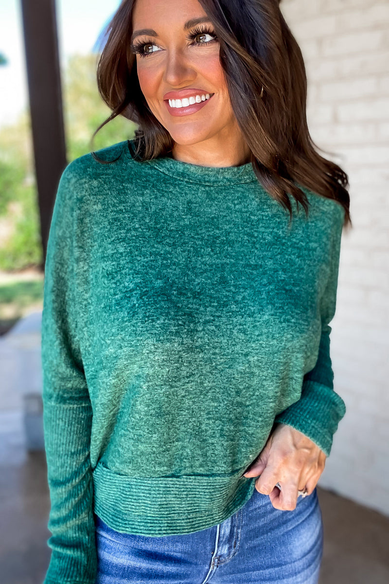 Looking So Sweet Dark Green Brushed Dolman Sleeve Sweater