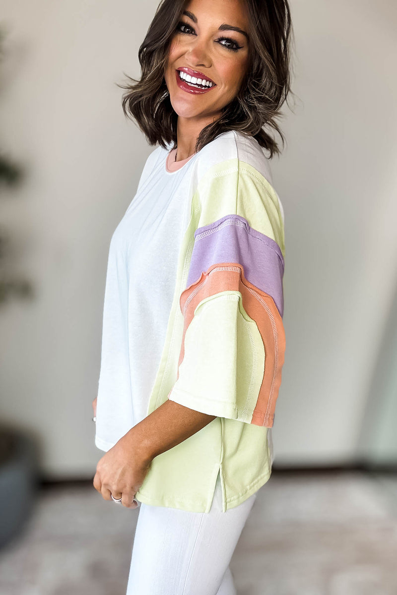 Off White Mix Colorblock Sweatshirt Top