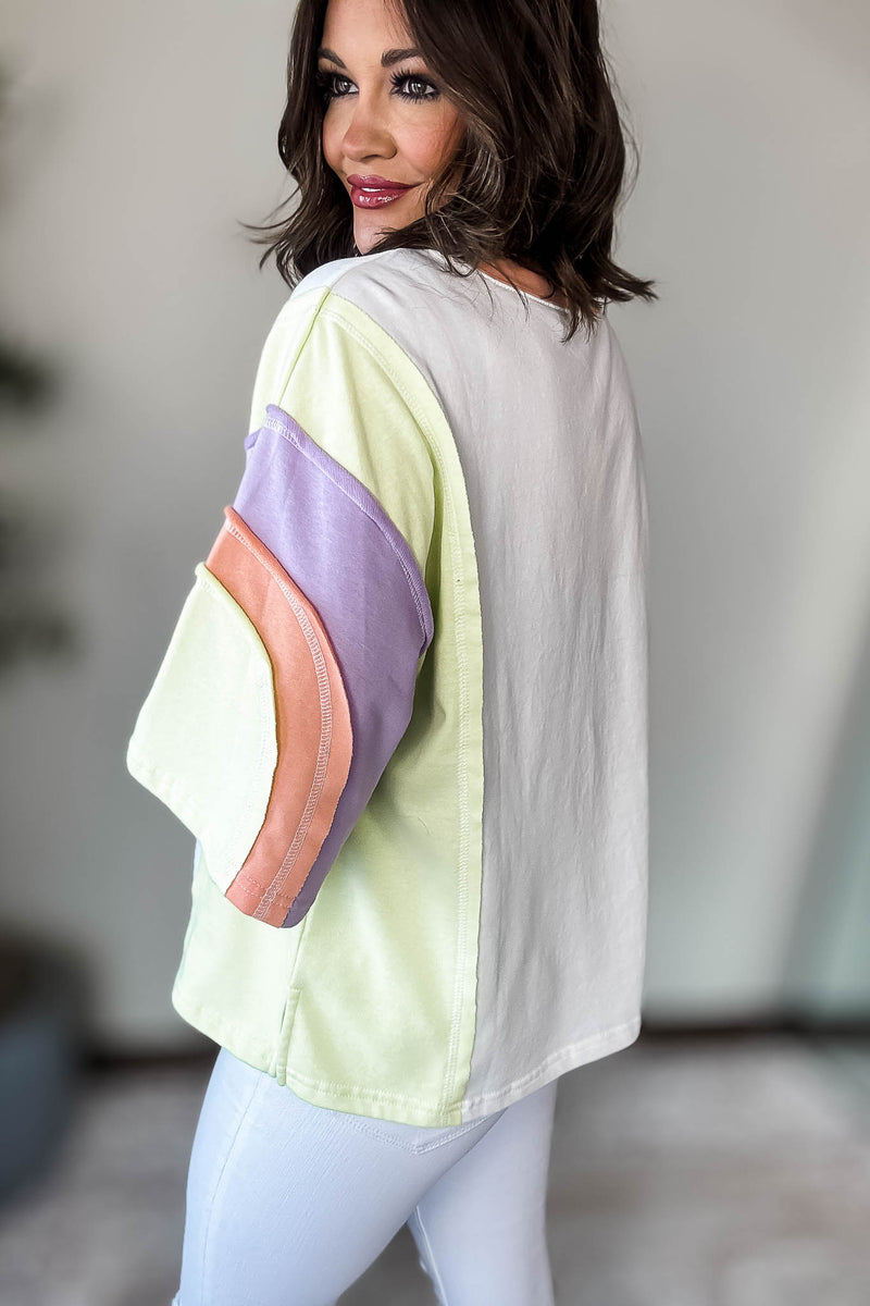 Off White Mix Colorblock Sweatshirt Top