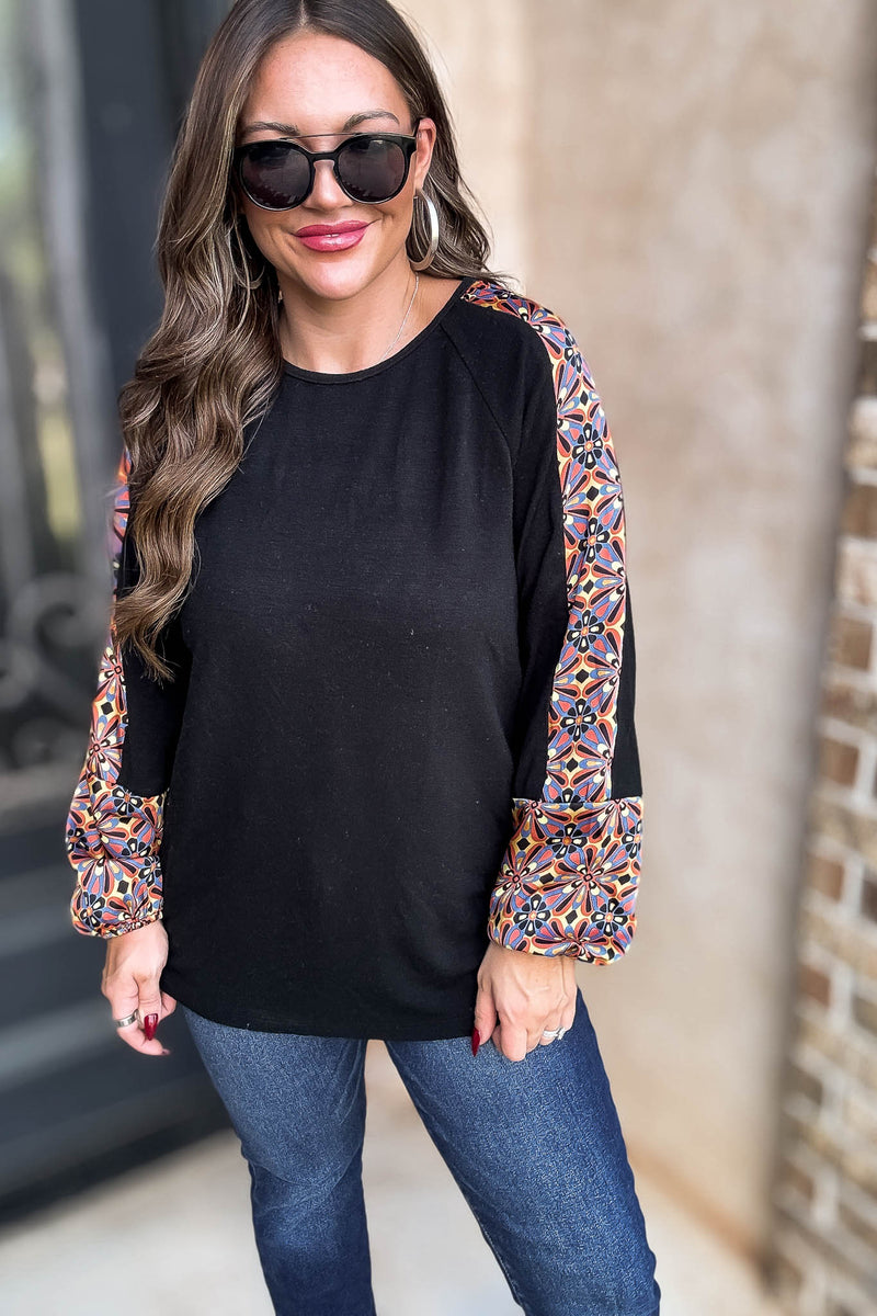 Black Print Detail Top