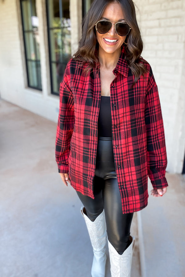 Refreshing Beauty Plaid Black/Red Button Front Shirt