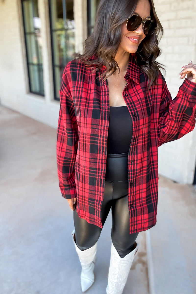 Refreshing Beauty Plaid Black/Red Button Front Shirt