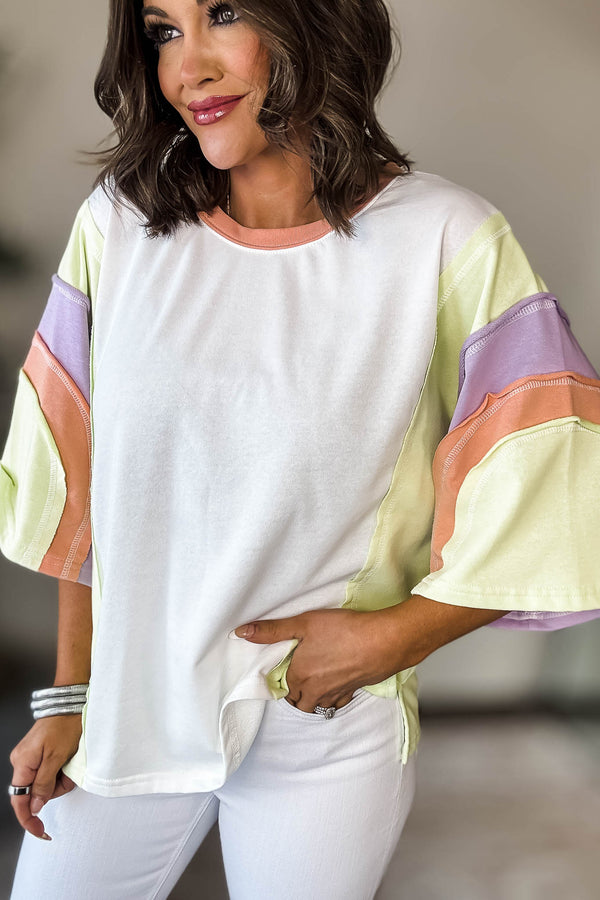 Off White Mix Colorblock Sweatshirt Top