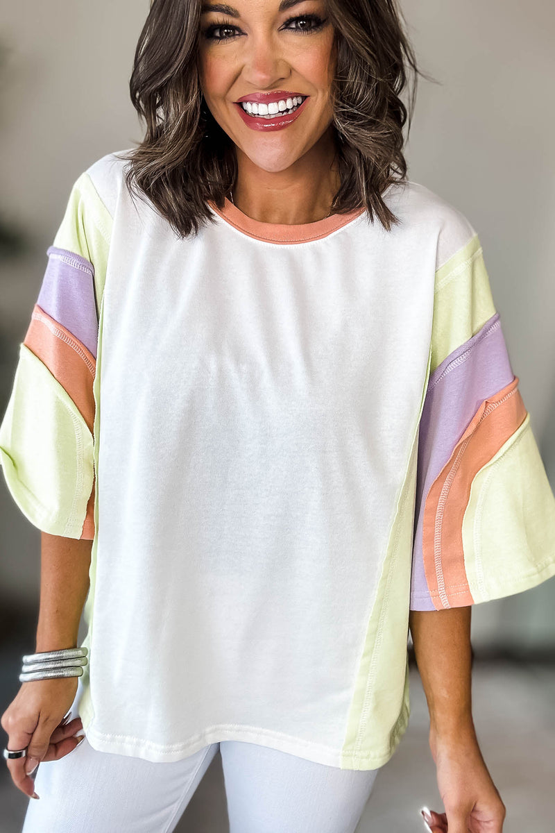 Off White Mix Colorblock Sweatshirt Top