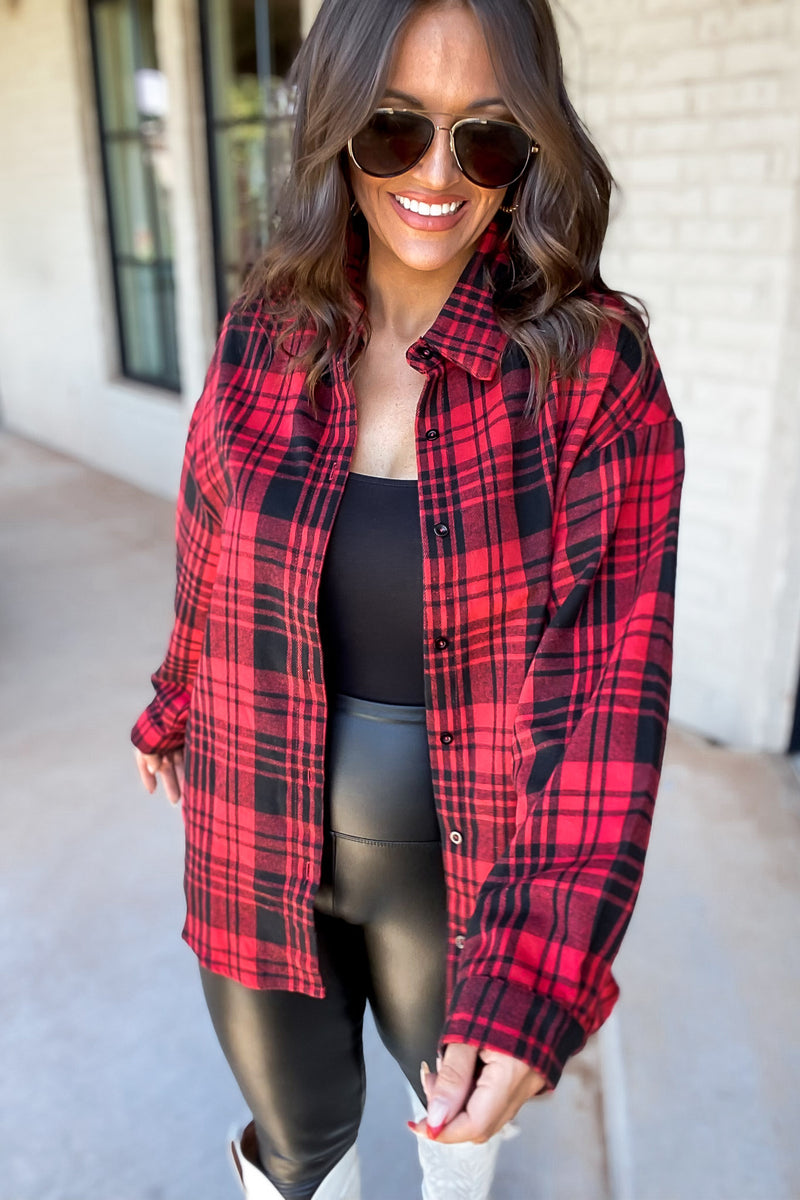 Refreshing Beauty Plaid Black/Red Button Front Shirt