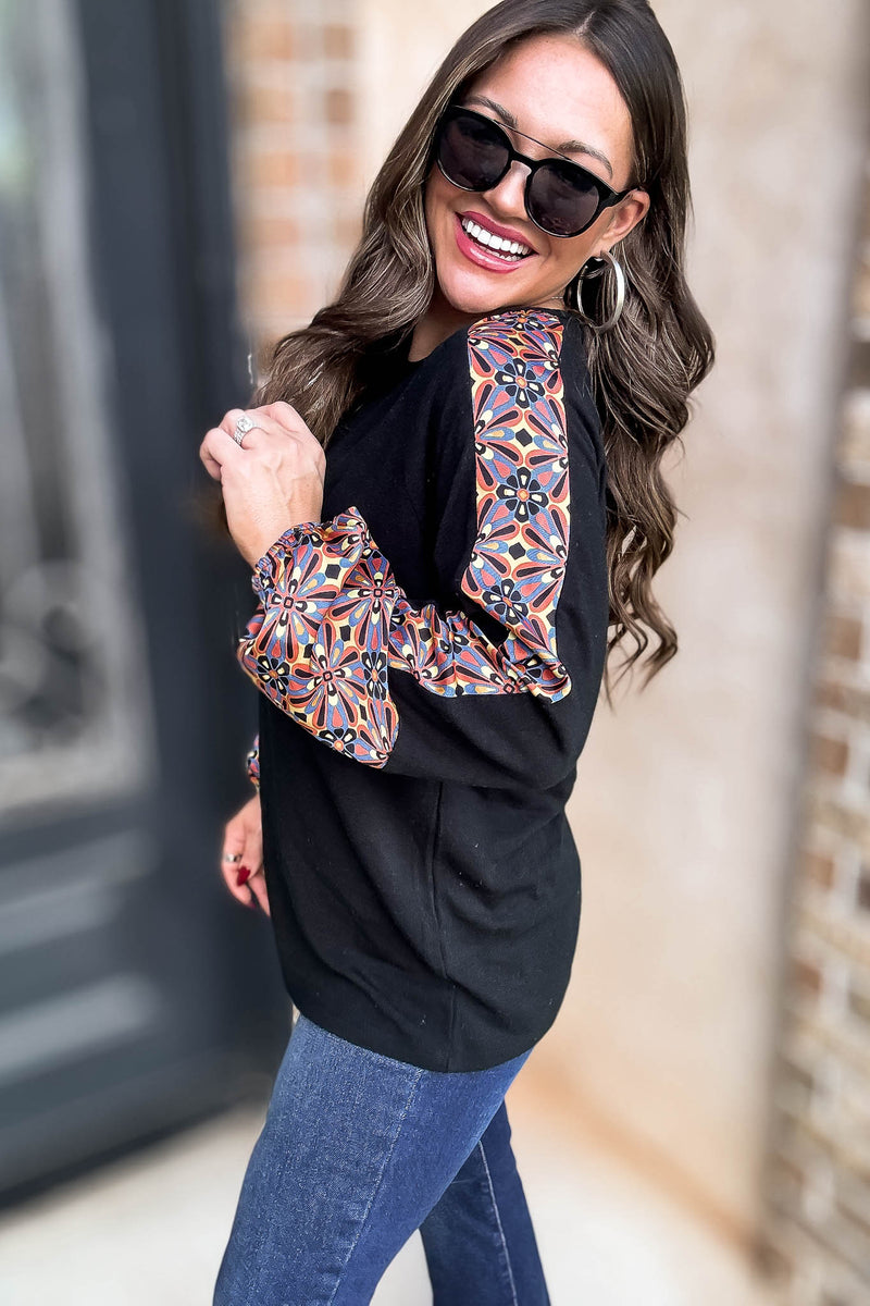 Black Print Detail Top