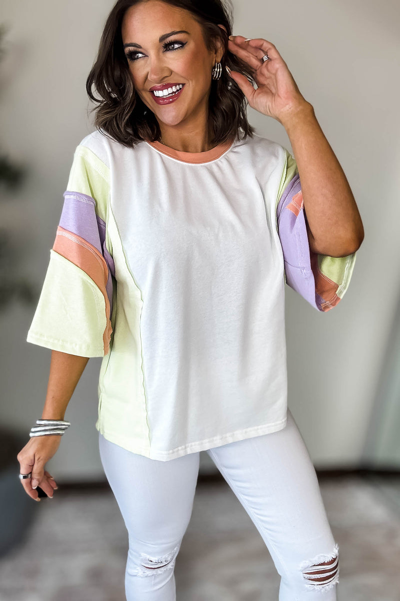 Off White Mix Colorblock Sweatshirt Top