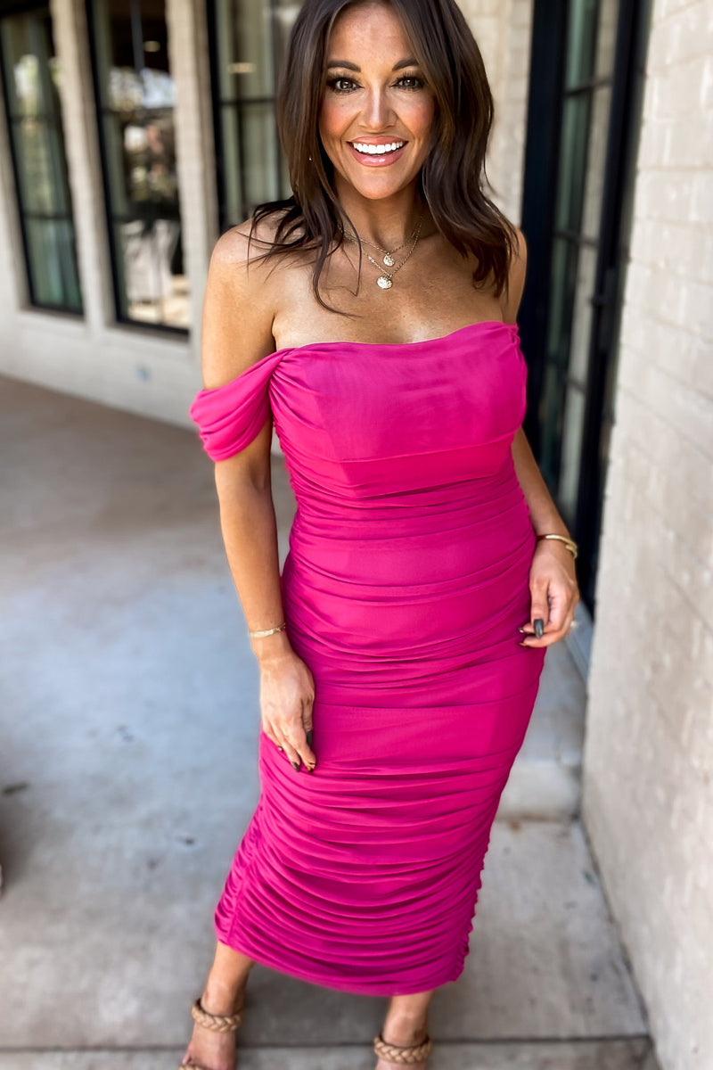 Talk of The Town Magenta Off Shoulder Bodycon Dress