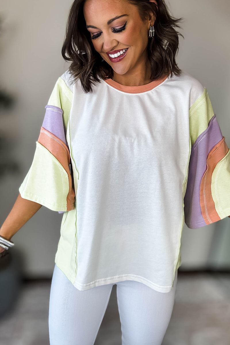 Off White Mix Colorblock Sweatshirt Top