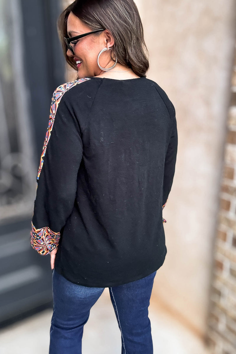 Black Print Detail Top