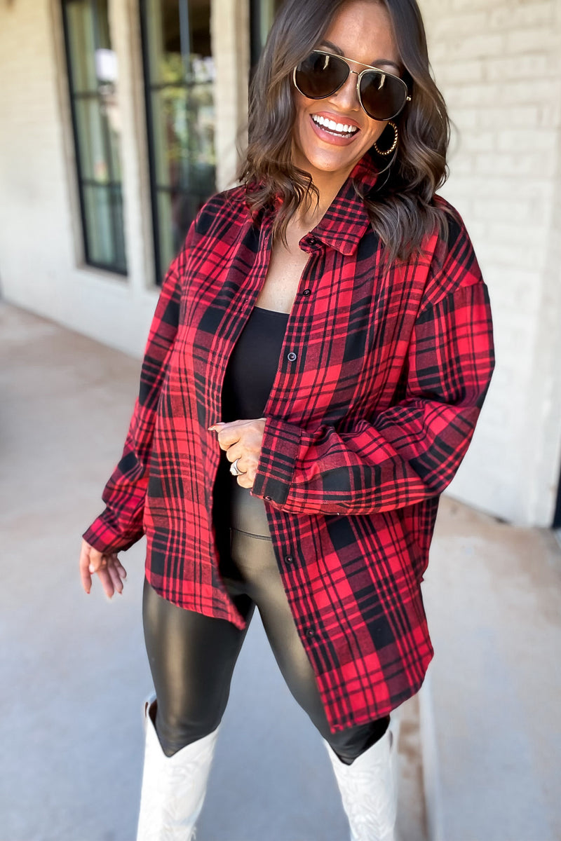 Refreshing Beauty Plaid Black/Red Button Front Shirt