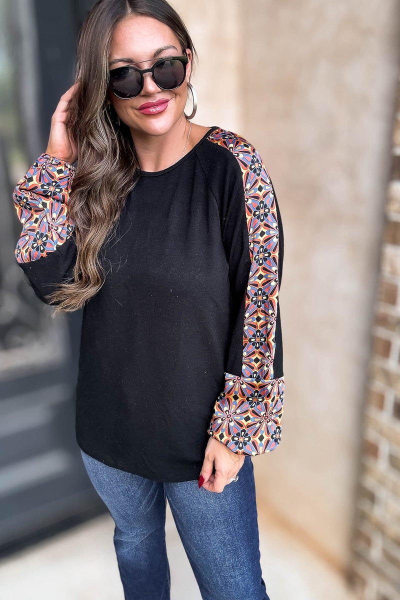 Black Print Detail Top