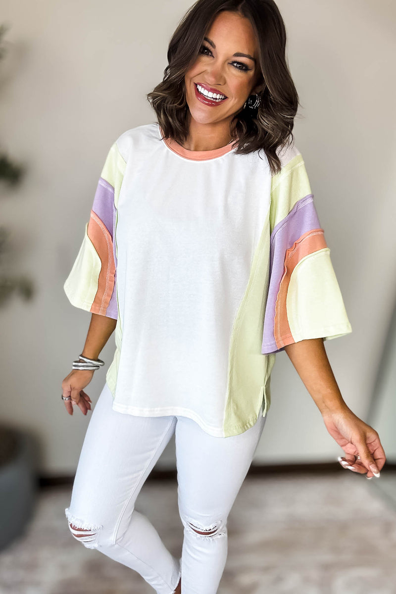 Off White Mix Colorblock Sweatshirt Top