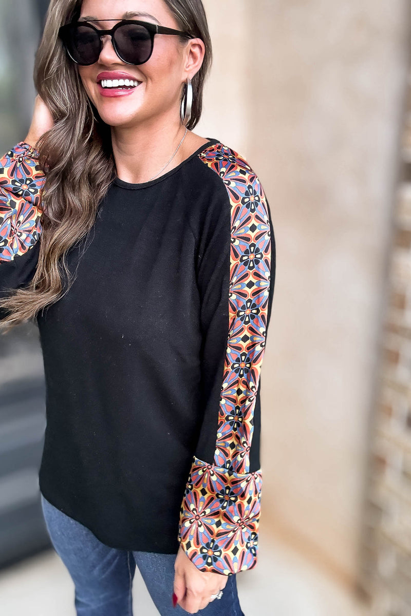Black Print Detail Top