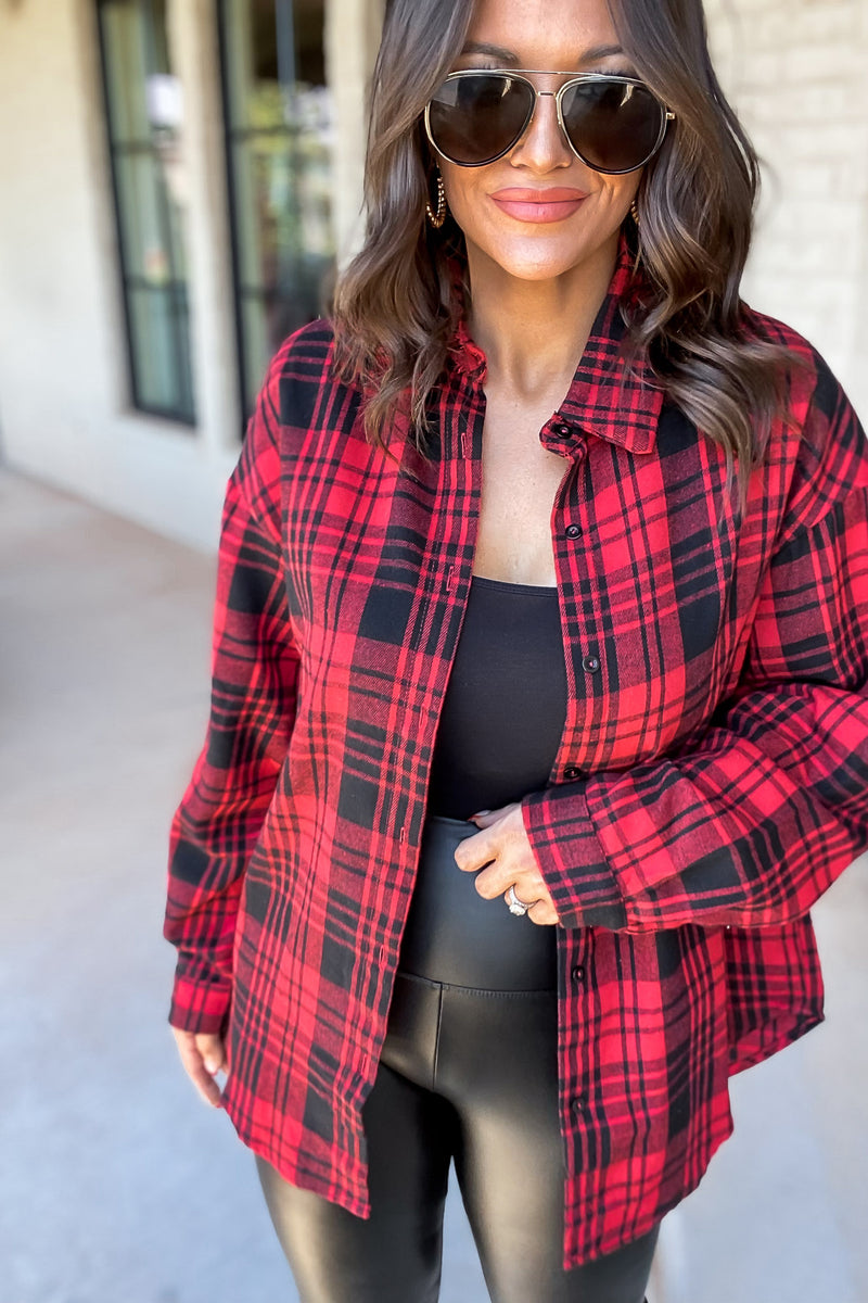 Refreshing Beauty Plaid Black/Red Button Front Shirt