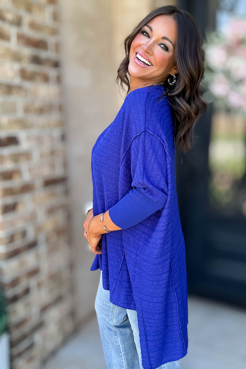 Go For It Blue Boat Neck Stripe Sweater Knit Tunic Top