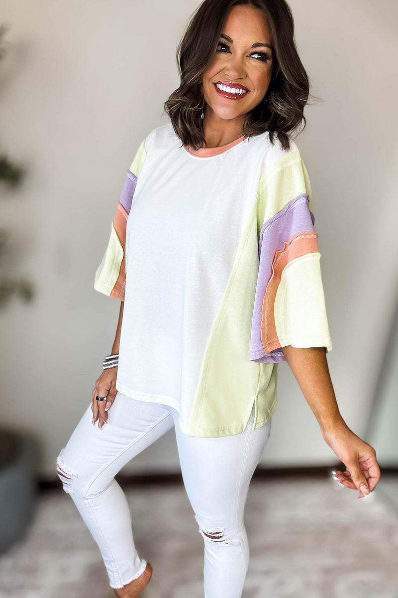 Off White Mix Colorblock Sweatshirt Top