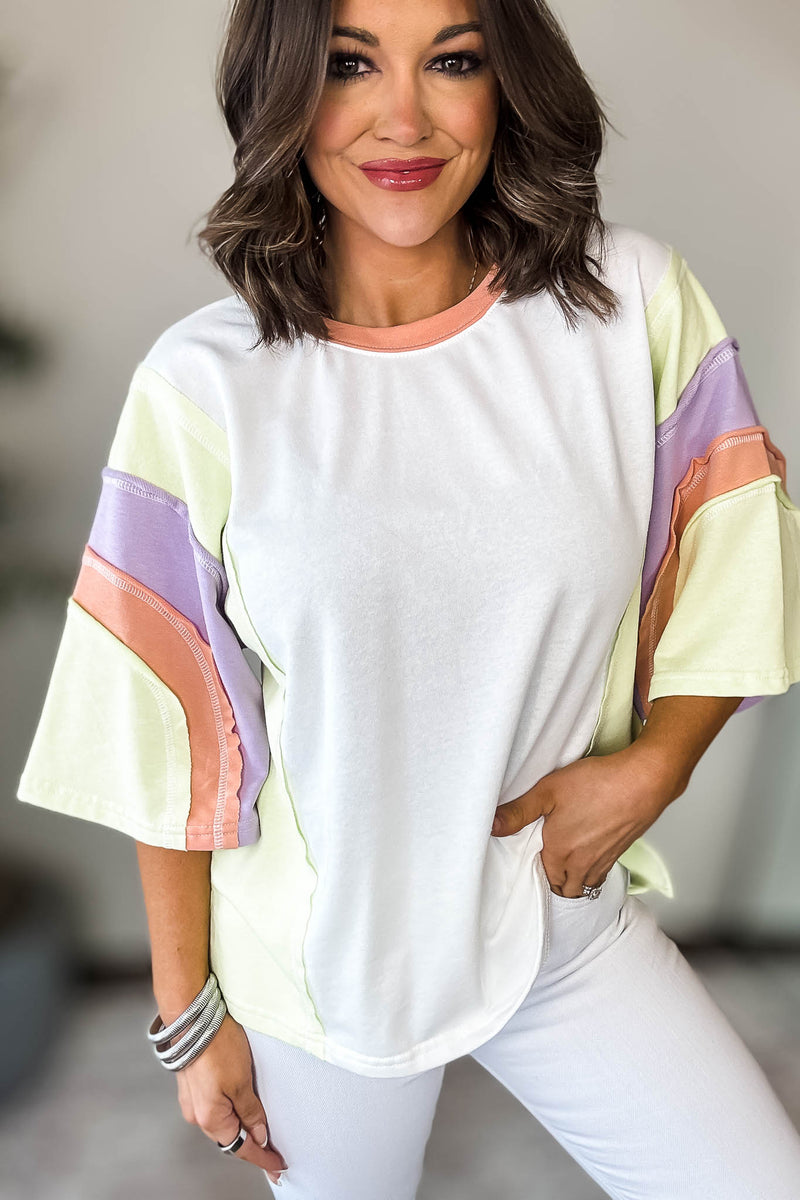 Off White Mix Colorblock Sweatshirt Top