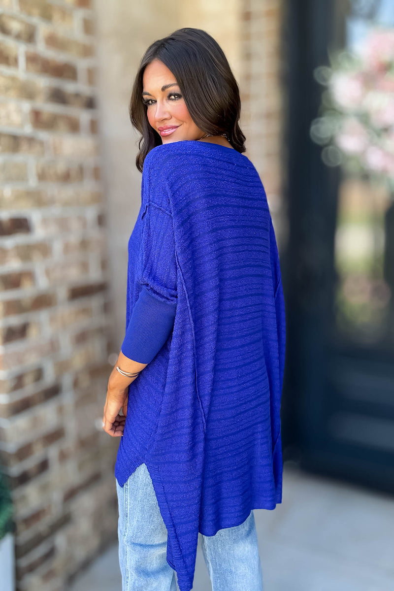 Go For It Blue Boat Neck Stripe Sweater Knit Tunic Top