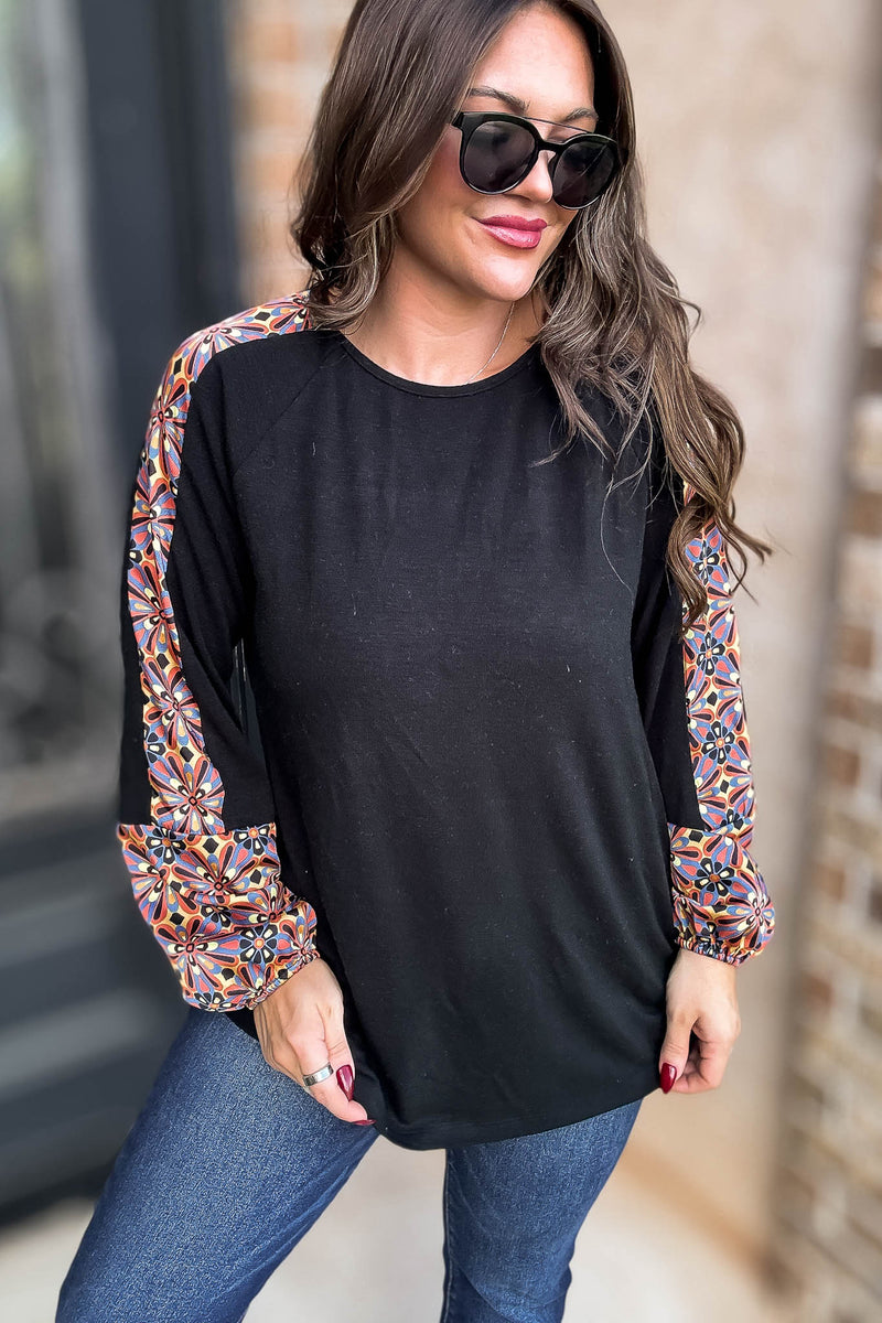Black Print Detail Top