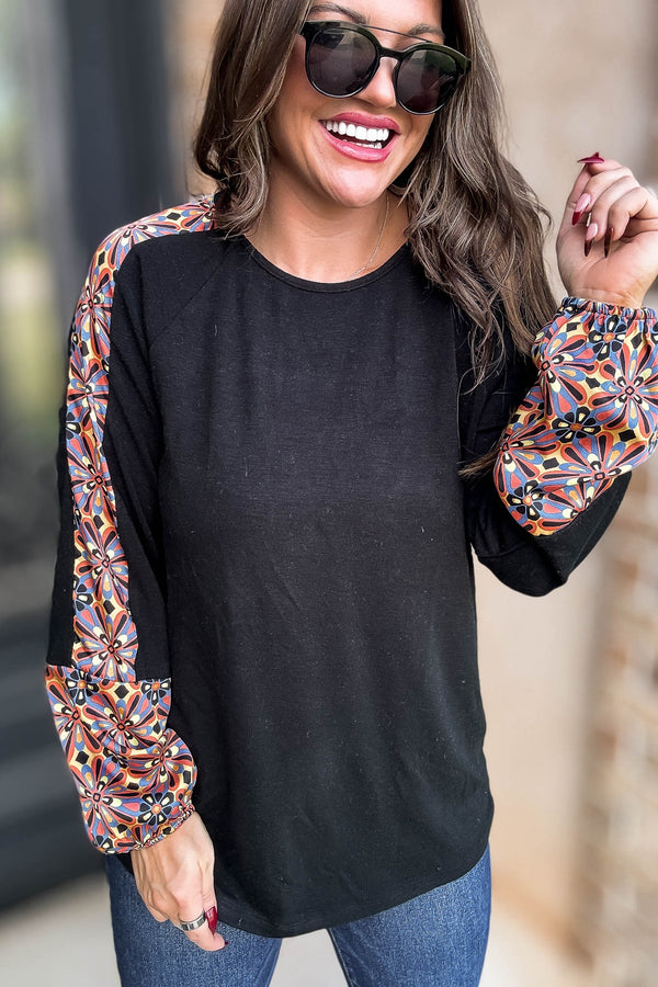 Black Print Detail Top