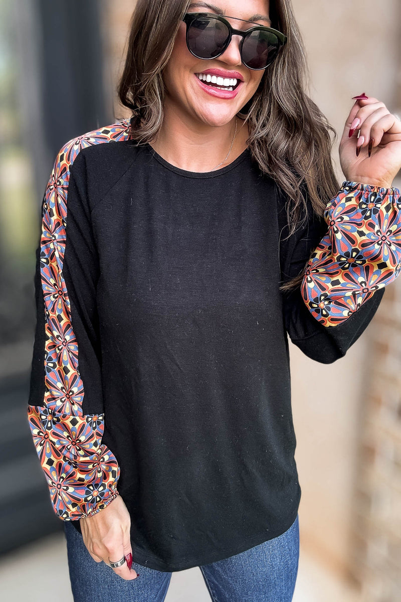 Black Print Detail Top