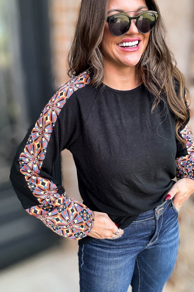 Black Print Detail Top