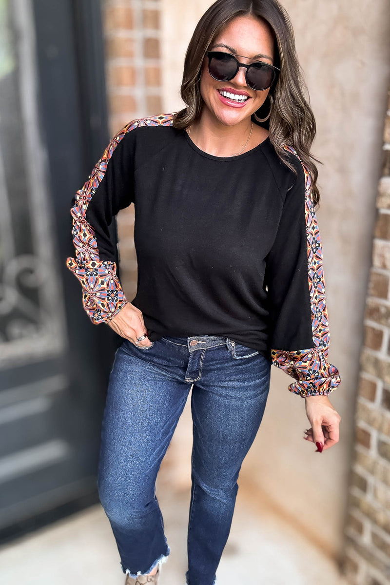 Black Print Detail Top