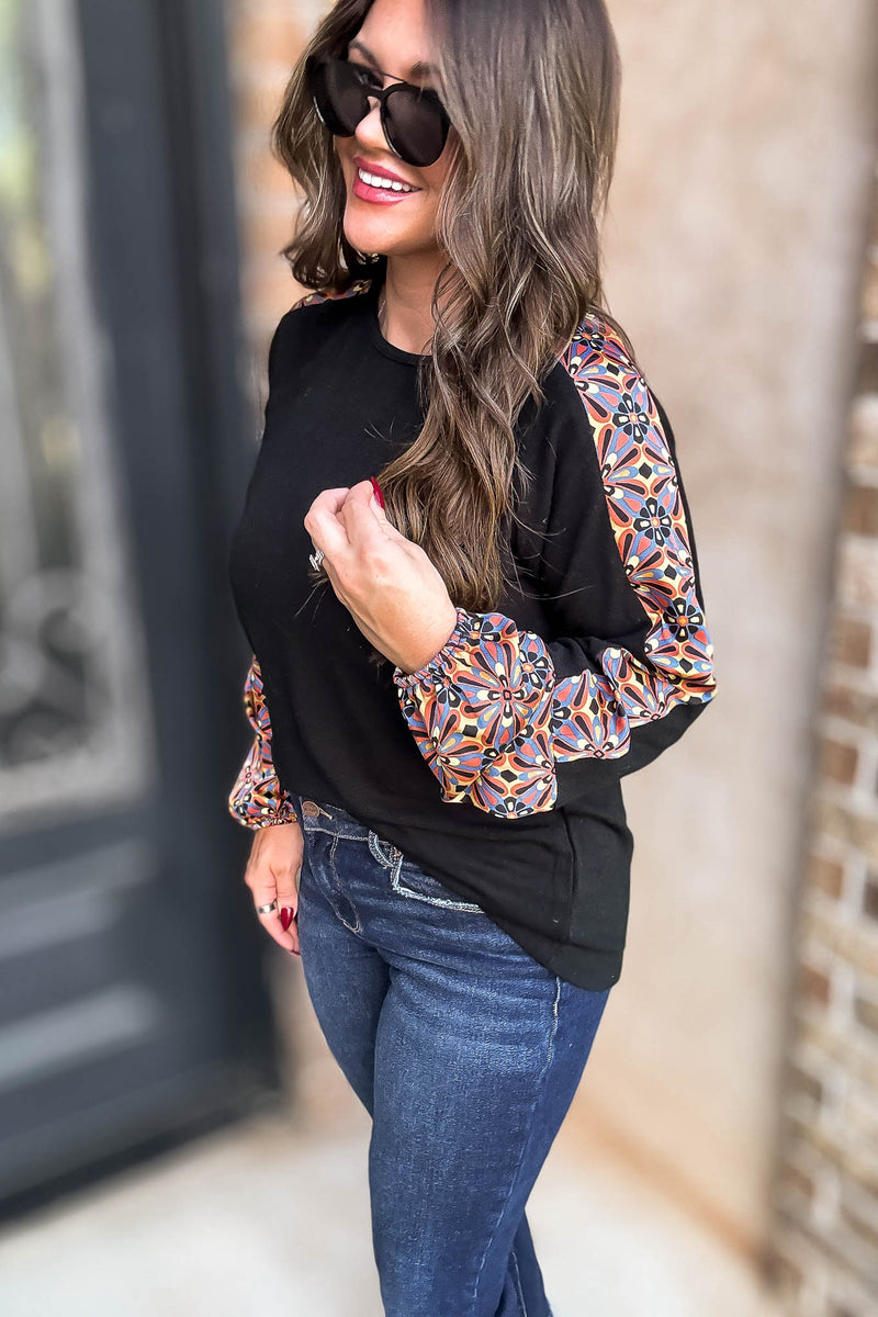 Black Print Detail Top