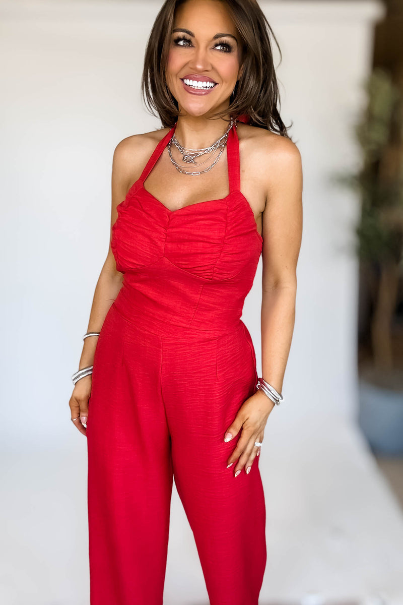 Red Golden Hour Halter Crop Top