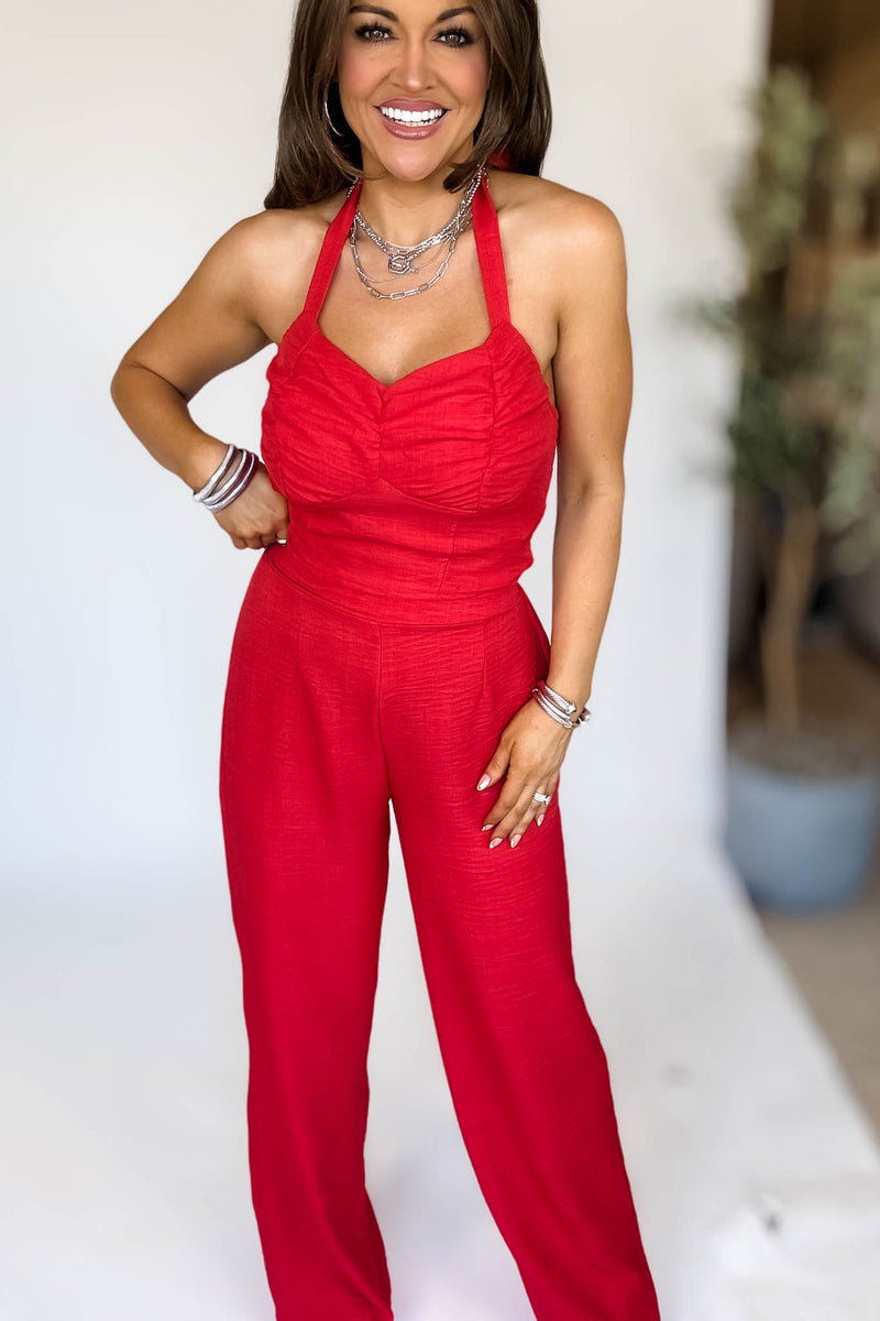 Red High Waisted Wide Leg Pants