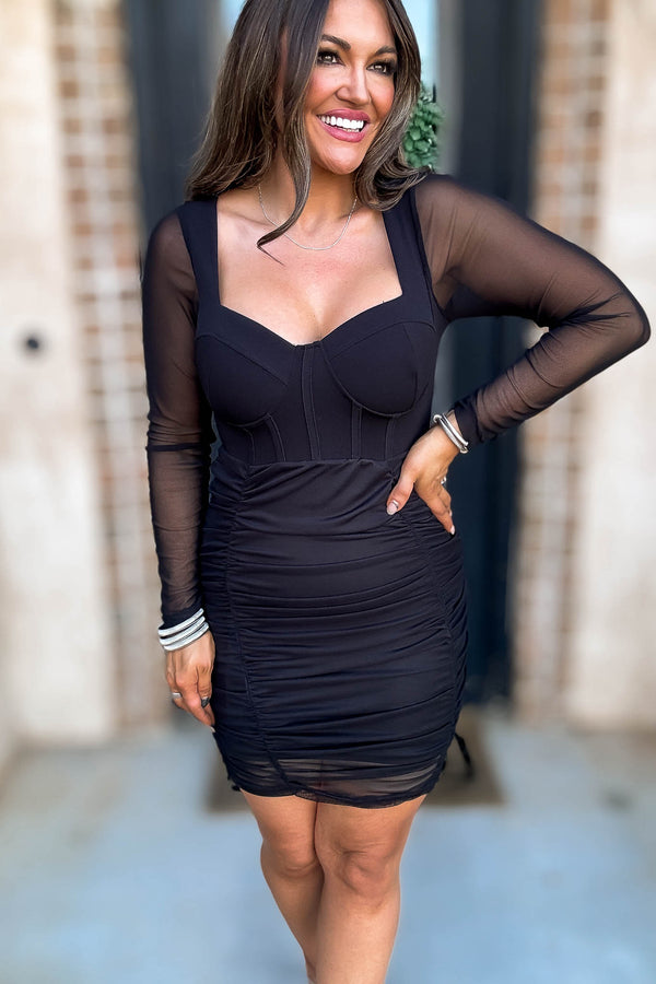Sweetheart Shirred Bodycon Dress