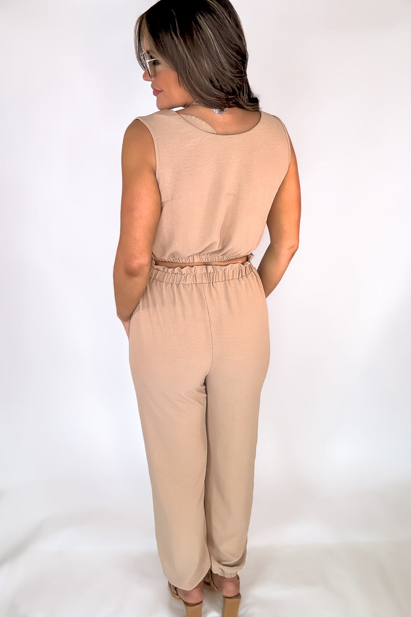 Live Fully Taupe Flowy Crinkle Jogger Pant
