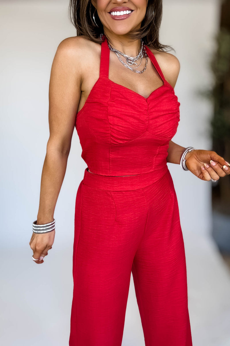 Red Golden Hour Halter Crop Top