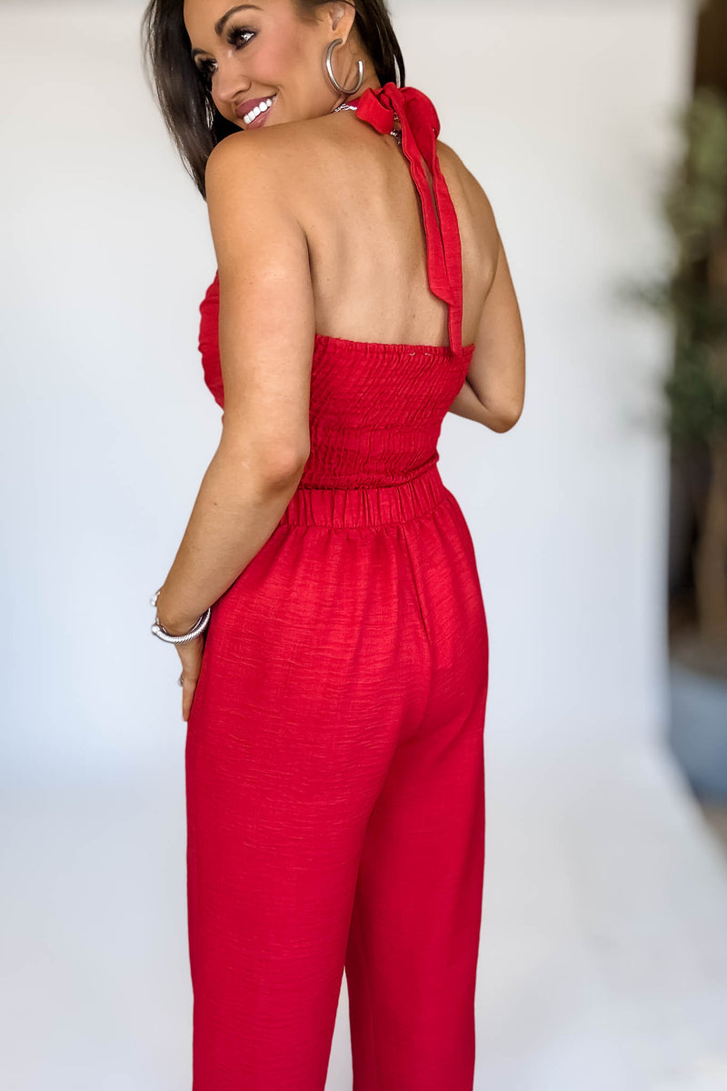 Red Golden Hour Halter Crop Top