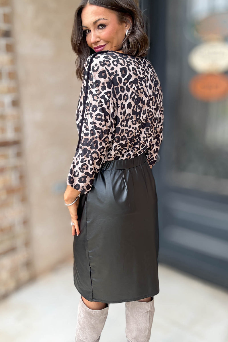 Black Elastic Slit Side Pleather Pencil Skirt