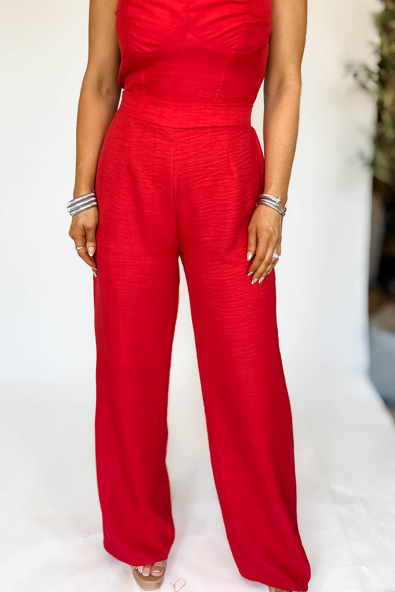 Red High Waisted Wide Leg Pants