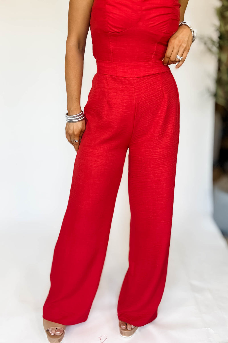 Red High Waisted Wide Leg Pants