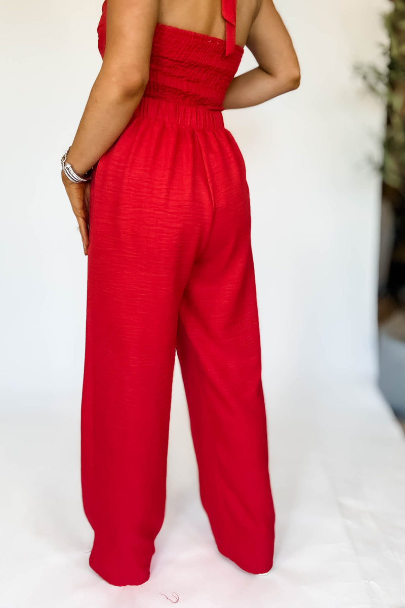 Red High Waisted Wide Leg Pants