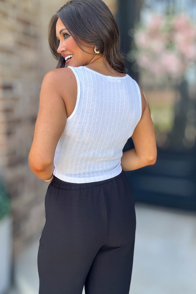 Ribbed Square Neck  Cropped Sleeveless Top