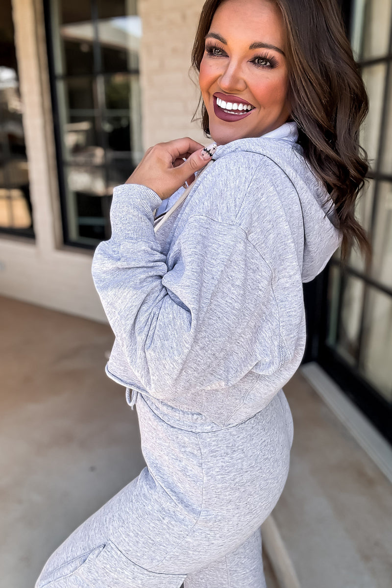 Run Around Heather Gray Cotton Terry Cropped Full Zip Up